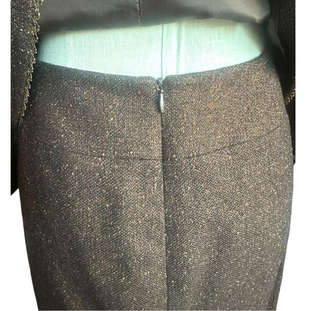 Nipon Boutique Bronze Metallic Tweed Skirt Suit Set Wool Blend Size 4 - Picture 9 of 11